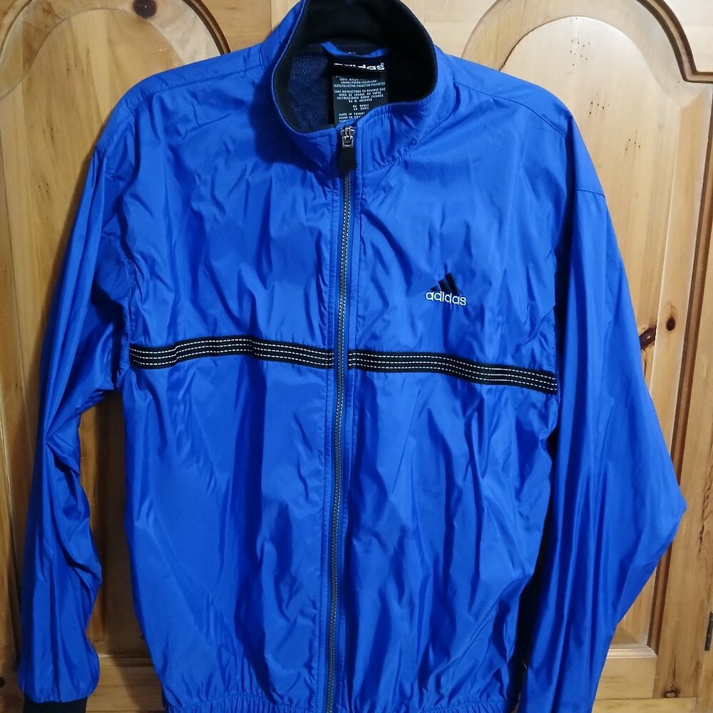 Vintage Adidas Windbreaker Jacket Men's Blue Black Full Zip Size Medium EUC